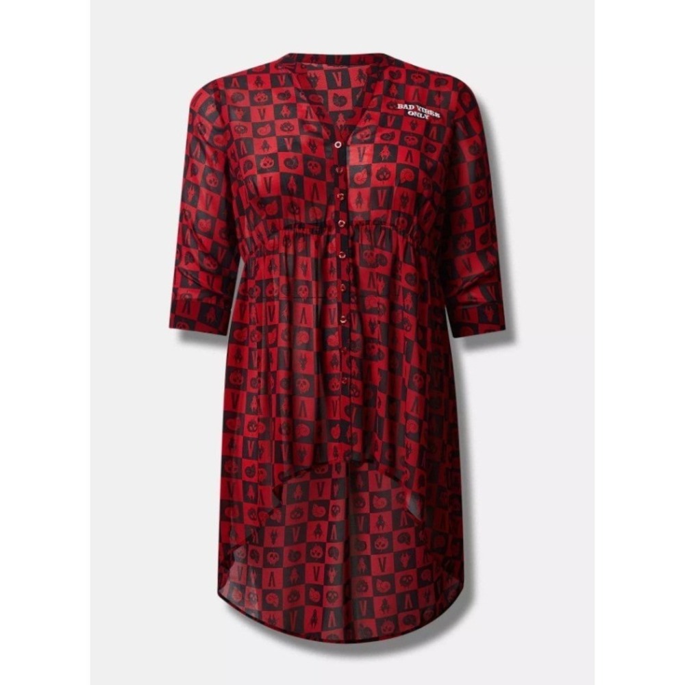 Torrid Disney Villains Red Black Checkered High-Low Top PLUS SIZE
